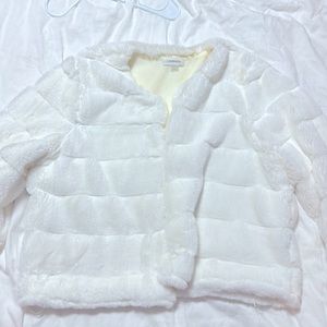 Calvin Klein Cropped White Faux Fur Jacket